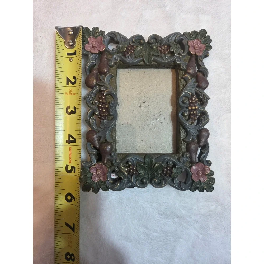 Ornate Grape Vine Floral 4x6 Picture Frame Vintage Style Bronze Green Burgundy